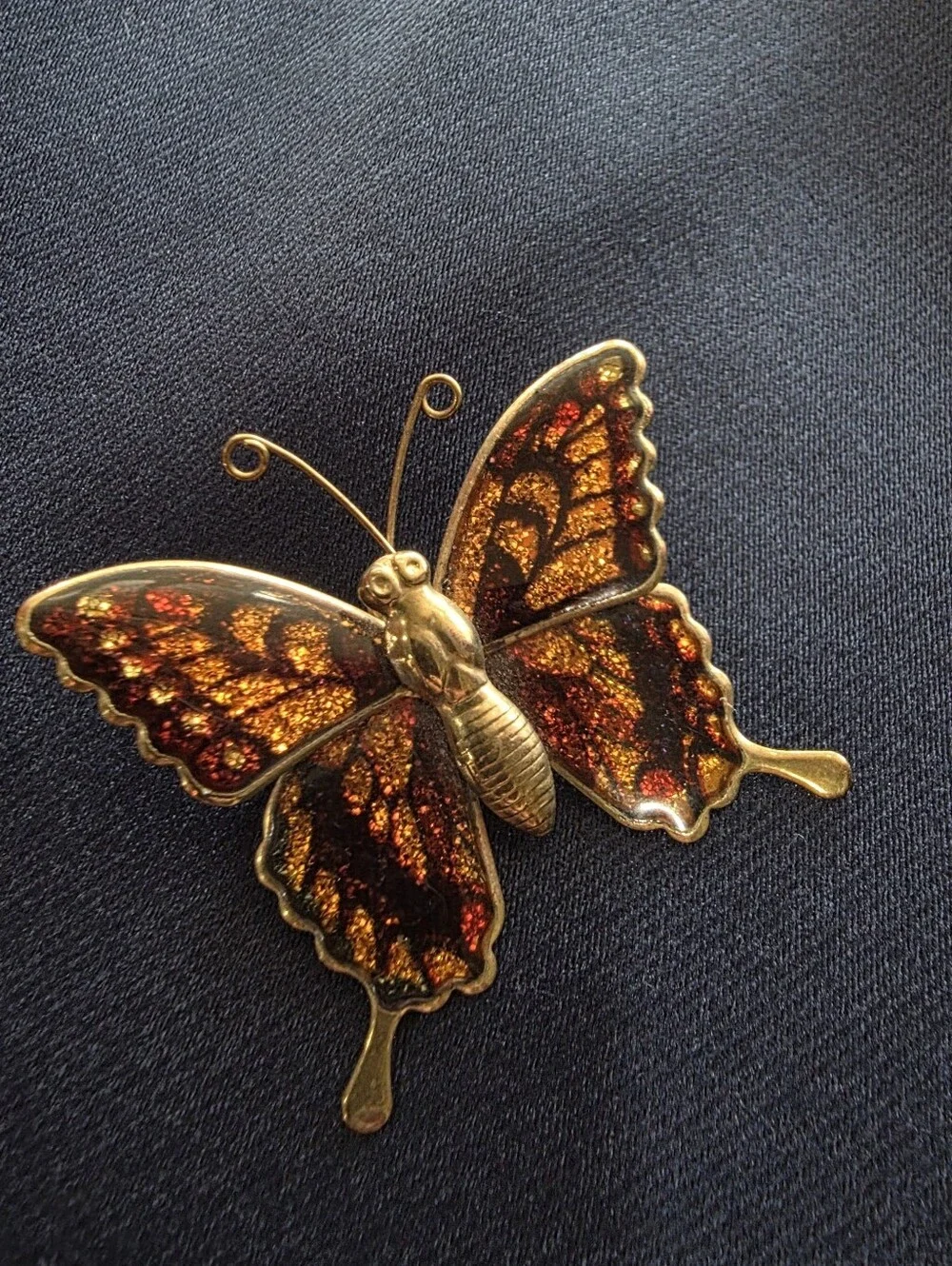 1970s Interpur Gold Tone Glittery Butterfly Pin Brooch
